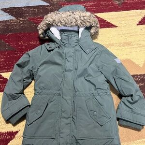 Green Hooded Parka with Faux Fur Trim size 5/6